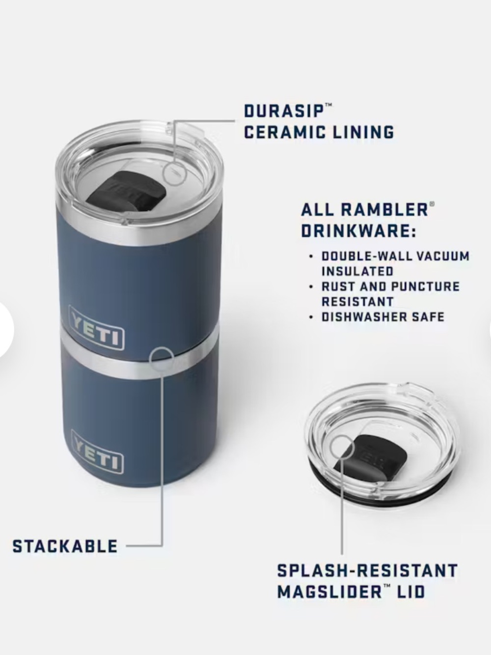 Yeti rambler 10 ounce White Insulated Stainless Steel Tumbler with Clear Lid - Picture 9 of 10